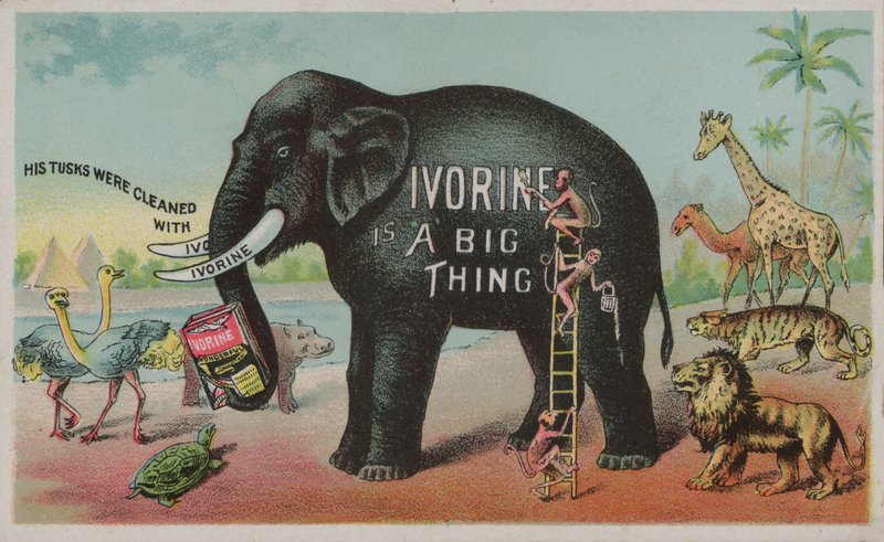 Elefant wirbt für Ivorine-Seife von American School