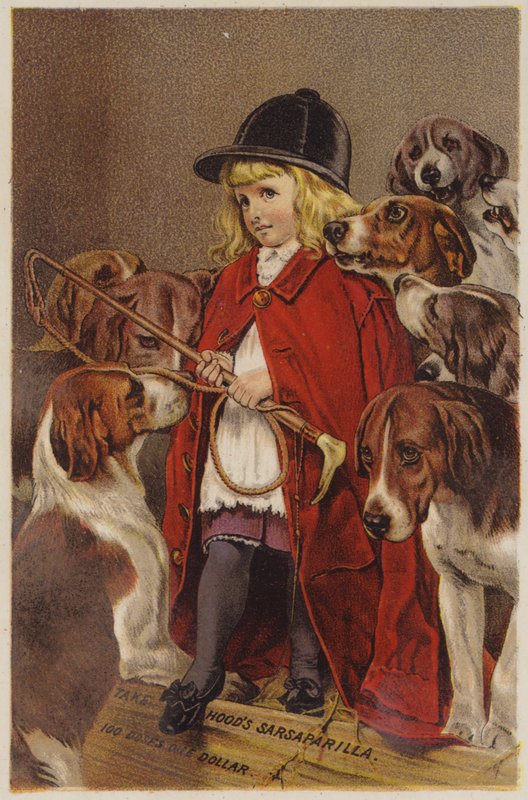Mädchen in Jagdjacke mit Hunden von American School