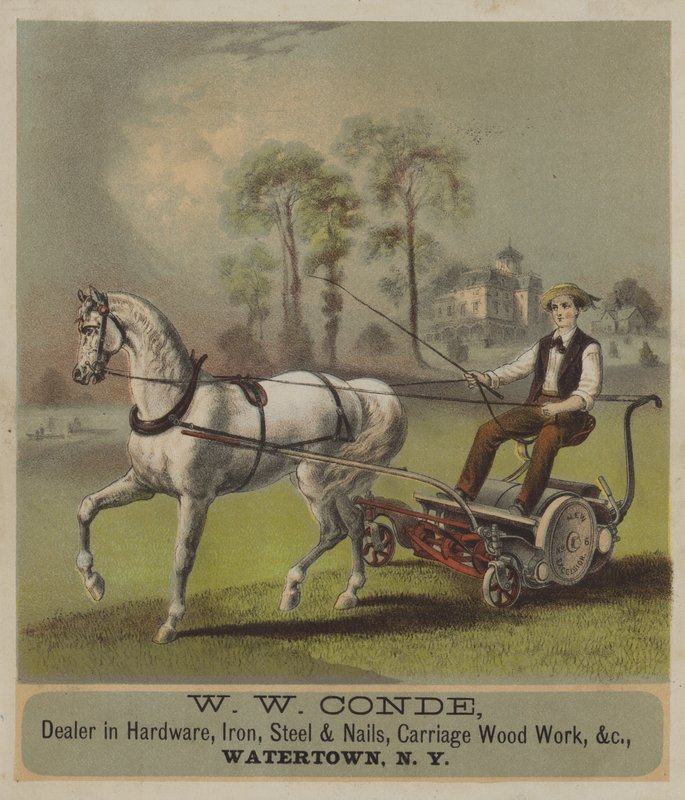 Pferd zieht Rasenmäher von American School