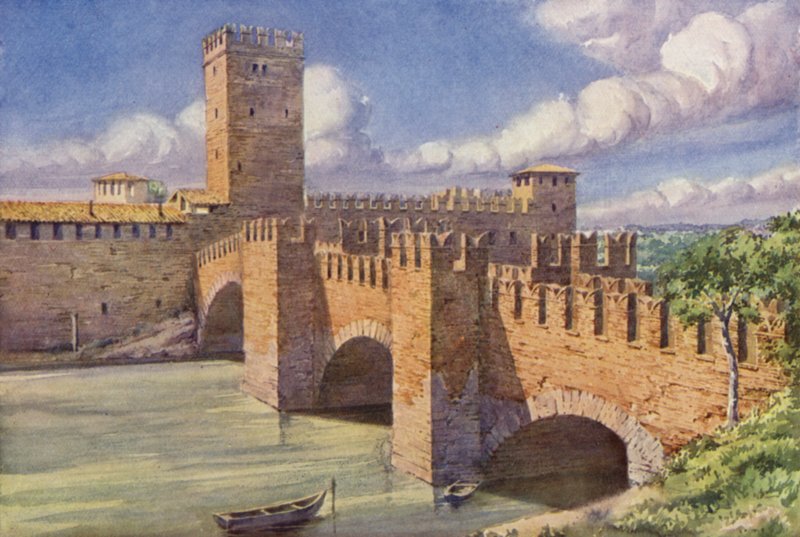 Schloss Vecchio, Verona (Farblitho) von C.T.G. Formili