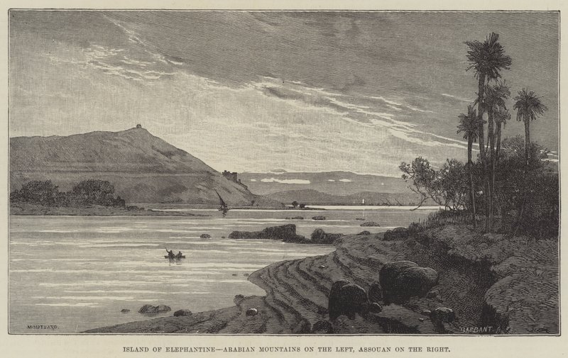 Insel Elephantine, Arabische Berge links, Assuan rechts von Charles Auguste Loye