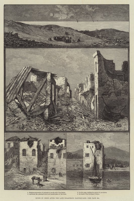 Ruinen in Chios nach dem letzten verheerenden Erdbeben von Charles Auguste Loye
