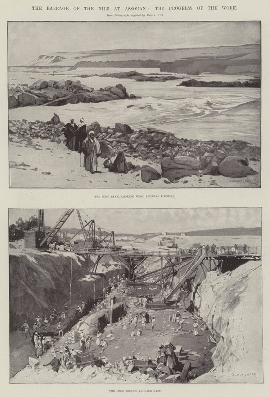 Der Damm des Nils bei Assuan, der Fortschritt der Arbeiten von Charles Auguste Loye