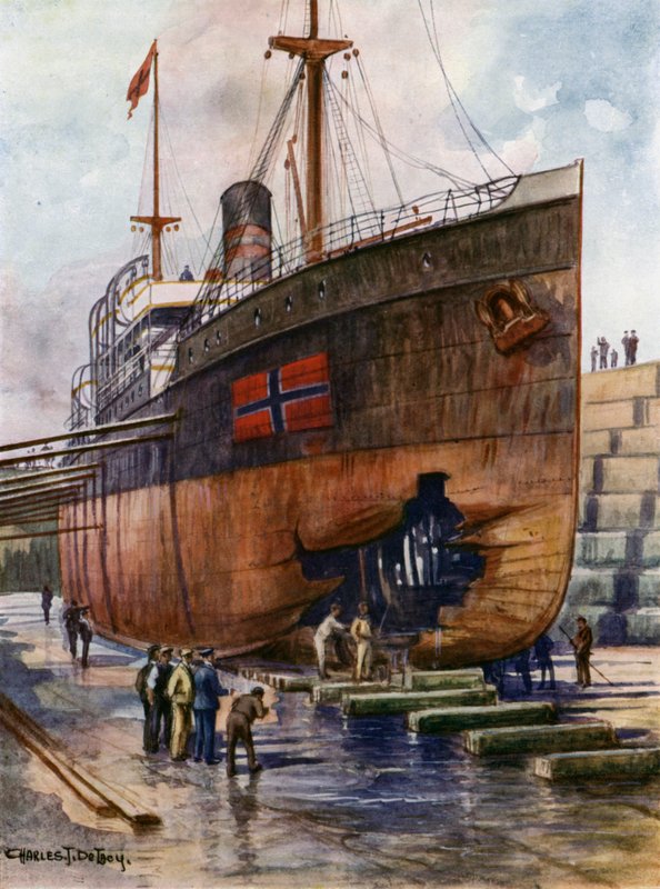 Ein Frachtdampfer im Trockendock von Charles John de after Lacy