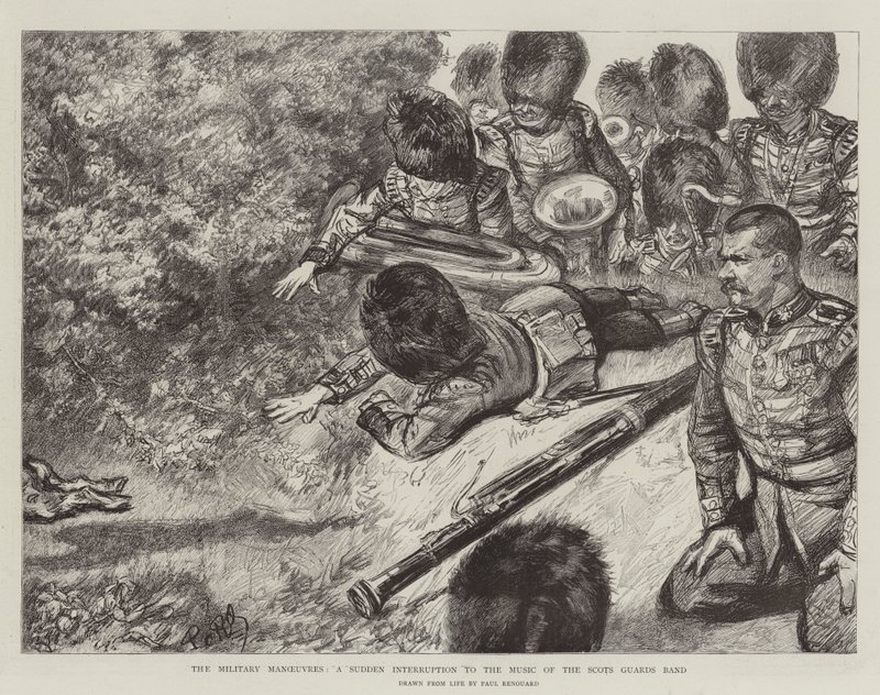 Die Militärmanöver, eine plötzliche Unterbrechung der Musik der Scots Guards Band von Charles Paul Renouard