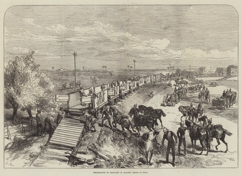 Einschiffung der Artillerie in Eisenbahnzüge in Indien von Sir John Charles Robinson