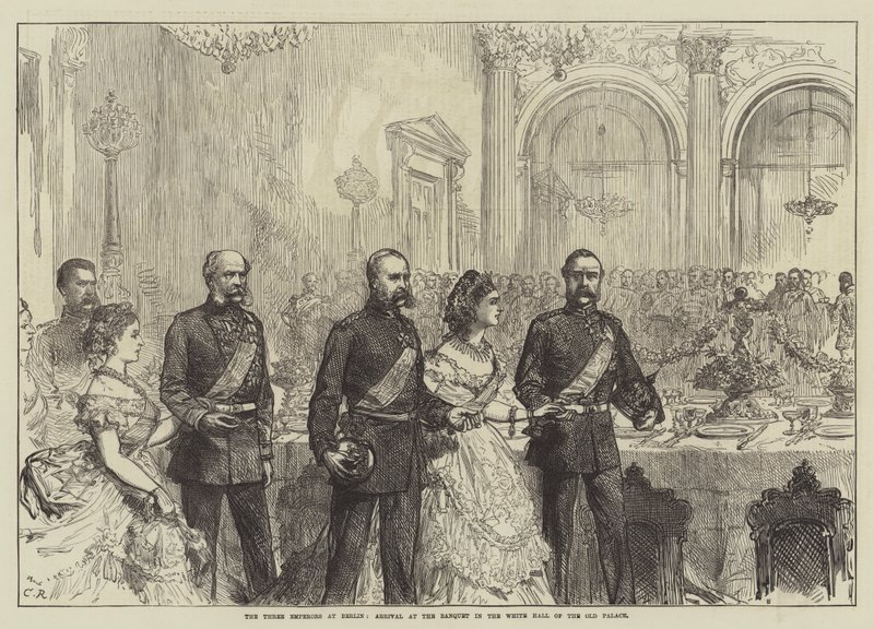 Die drei Kaiser in Berlin, Ankunft beim Bankett im Weißen Saal des Alten Palastes von Sir John Charles Robinson