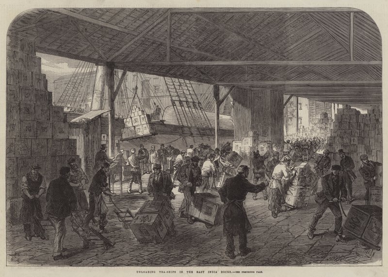 Entladen von Teeschiffen in den East India Docks von Sir John Charles Robinson