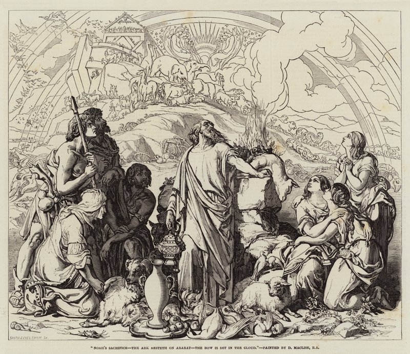 Noahs Opfer, die Arche ruht auf Ararat, der Bogen ist in der Wolke gesetzt von Daniel Maclise