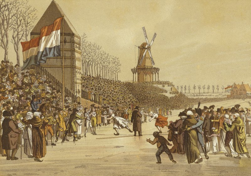 Frauen-Eislaufrennen, Leeuwarden, Niederlande, 1805 von Dutch School