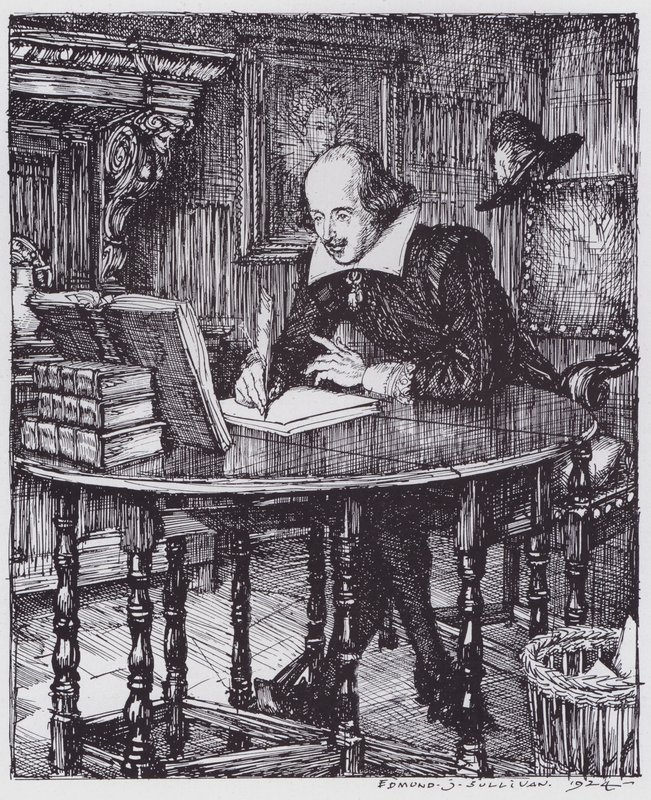 Shakespeare in seinem Arbeitszimmer (Lithographie) von Edmund Joseph (after) Sullivan