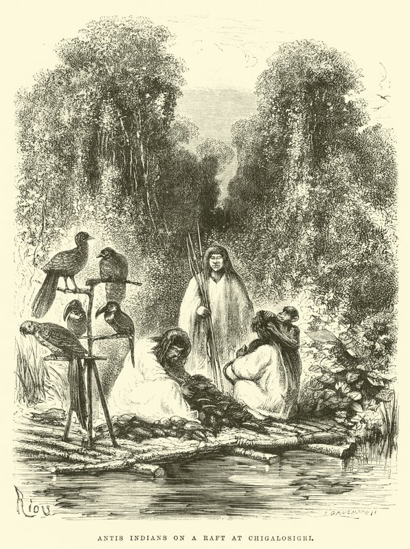 Antis-Indianer auf einem Floß bei Chigalosigri von Edouard Riou