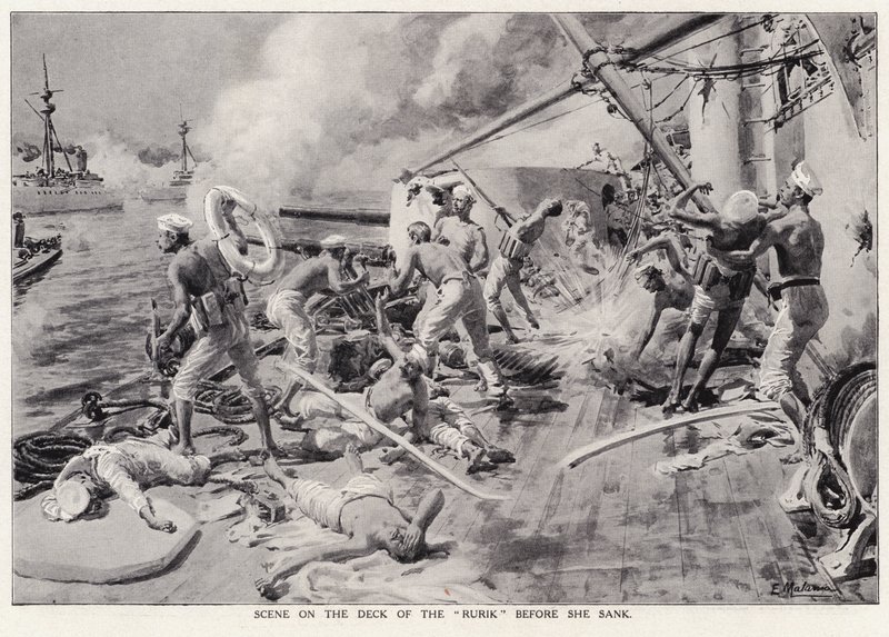 Szene auf dem Deck der Rurik, bevor sie sank von Edouardo Matania