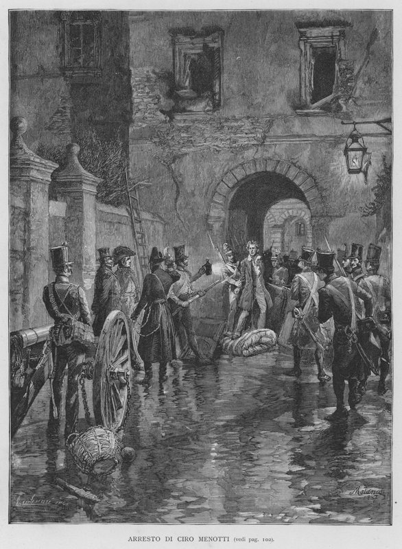 Verhaftung von Ciro Menotti (Gravur) von Edouardo Matania
