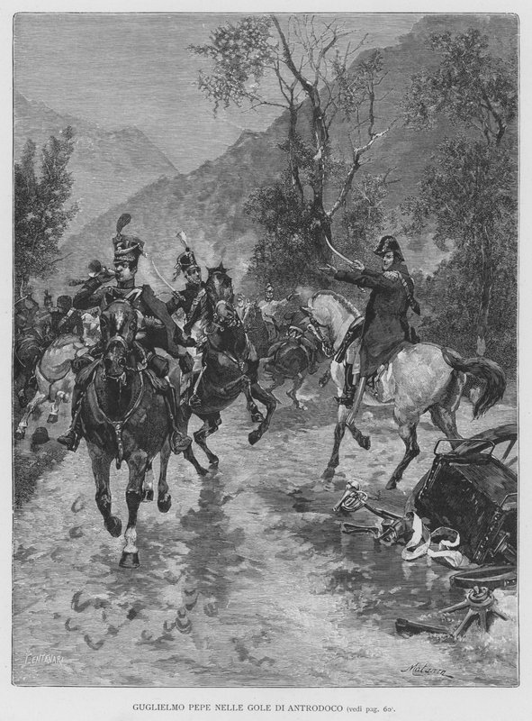 Guglielmo Pepe in den Schluchten von Antrodoco (Gravur) von Edouardo Matania