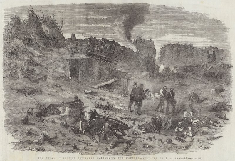 Der Redan bei Sonnenaufgang, 9. September, Entfernung der Verwundeten von Edward Angelo Goodall