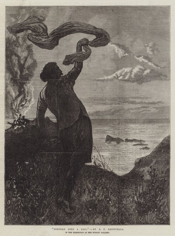 Sindbad sieht ein Segel, in der Ausstellung in der Dudley Gallery von Edward Frederick Brewtnall
