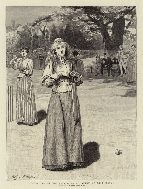 Gut gespielt!, eine Skizze bei einem Damen-Cricket-Match von Edward Frederick Brewtnall