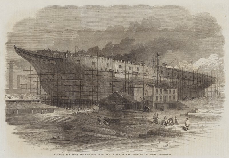 Bau der großen Dampffregatte Warrior, bei den Thames Ironworks Blackwall von Edwin Weedon