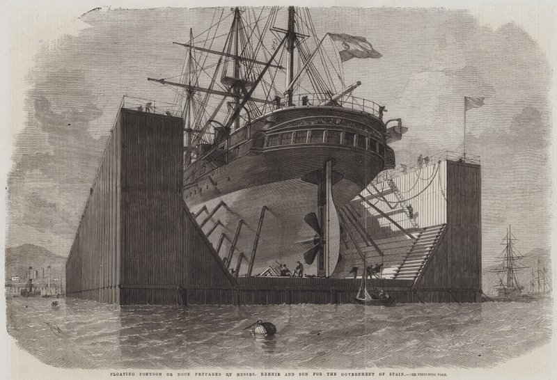 Schwimmender Ponton oder Dock, vorbereitet von Messers Rennie und Sohn für die Regierung von Spanien von Edwin Weedon
