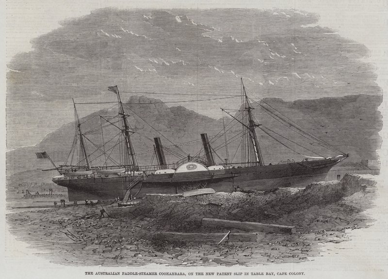 Der australische Raddampfer Coonanbara, auf dem neuen Patent-Slip in der Tafelbucht, Kapkolonie von Edwin Weedon