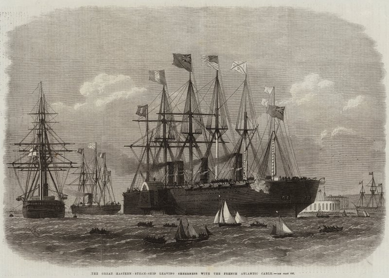 Das Dampfschiff Great Eastern verlässt Sheerness mit dem französischen Atlantikkabel von Edwin Weedon