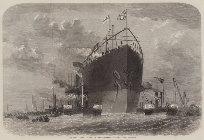 Die Leviathan wird zu ihrem Liegeplatz vor Deptford geschleppt von Edwin Weedon