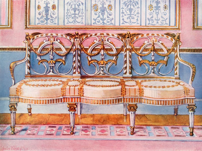 Weiß vergoldetes und bemaltes Sofa--Pergolesi-Einfluss von Edwin John Foley