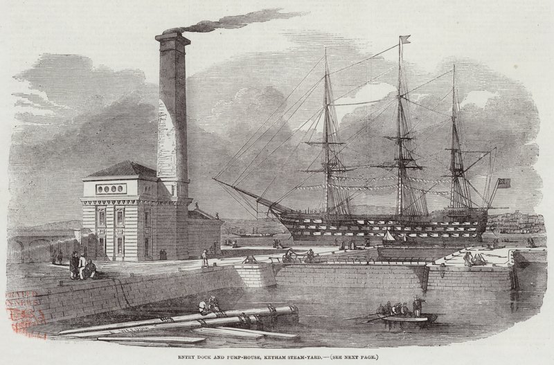 Eingangsdock und Pumpenhaus, Keyham Steam-Yard von Edwin Weedon