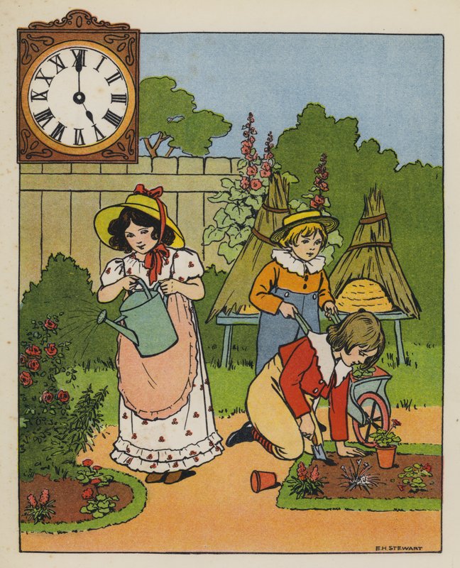 Gartenzeit (Farblithografie) von Elise H. Stewart