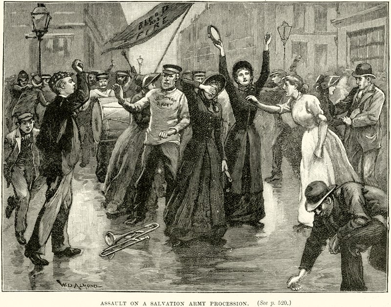 Angriff auf eine Heilsarmee-Prozession von English School