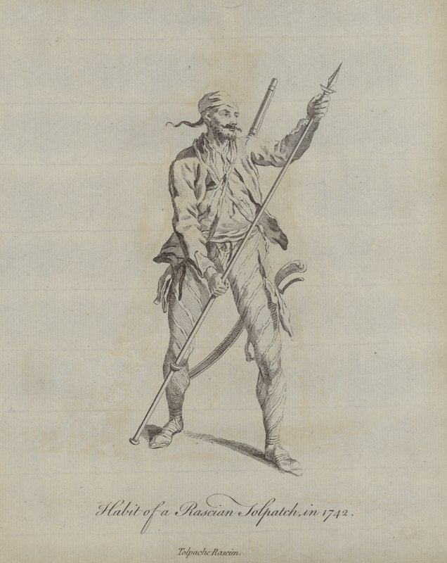Uniform eines Rascian Tolpatch im Jahr 1742 von English School