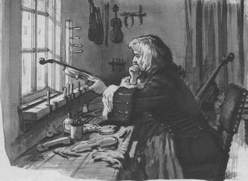 Stradivari bei der Arbeit von English School