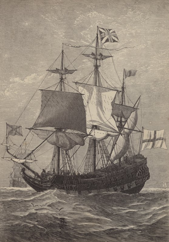 Das Hissen des ersten Union Jack auf See, 1606 von English School