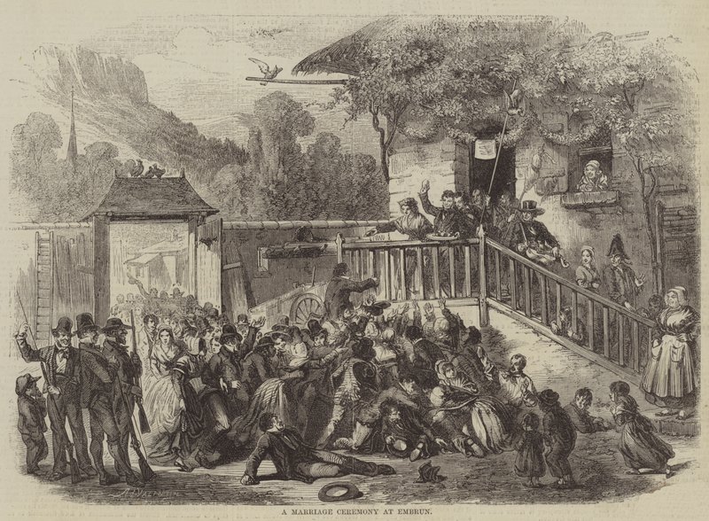 Eine Hochzeitszeremonie in Embrun (Stich) von English School