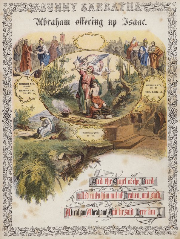 Abraham opfert Isaak (farbige Gravur) von English School