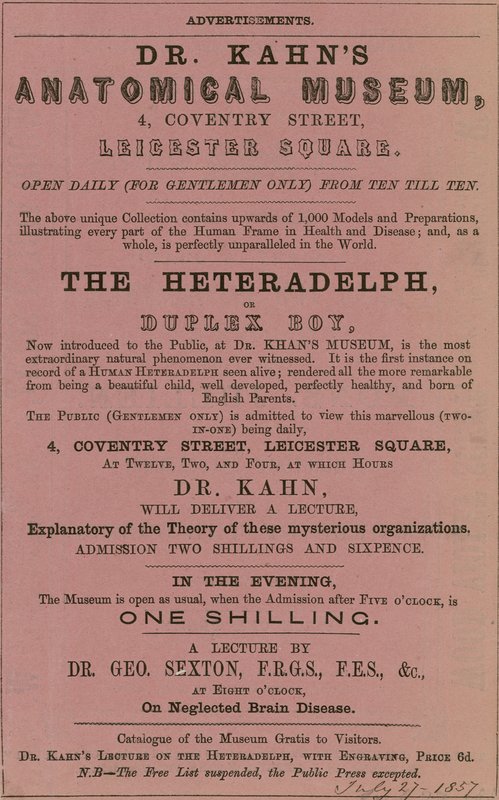 Werbung für Dr. Kahns Anatomisches Museum von English School