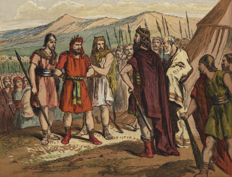 Agag vor Samuel gebracht (Farblithografie) von English School