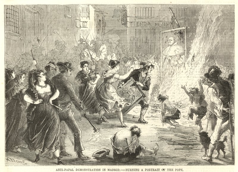 Anti-päpstliche Demonstration in Madrid von English School
