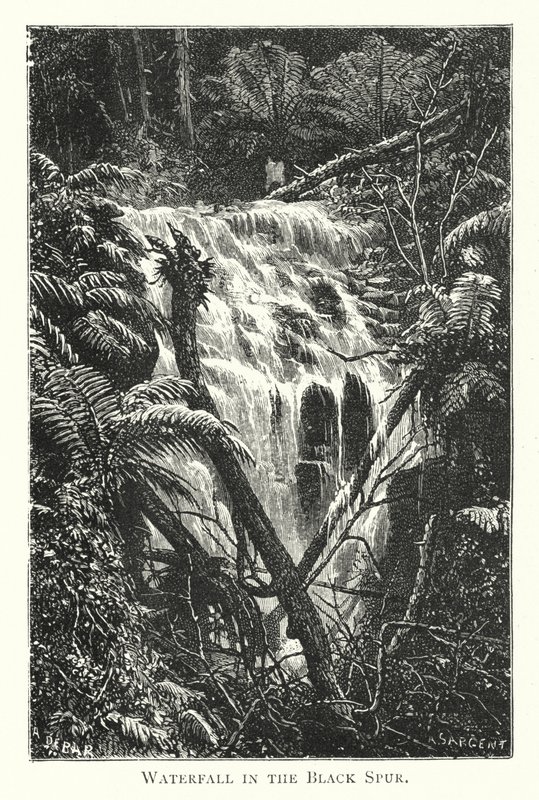Australien: Wasserfall im Black Spur (Gravur) von English School