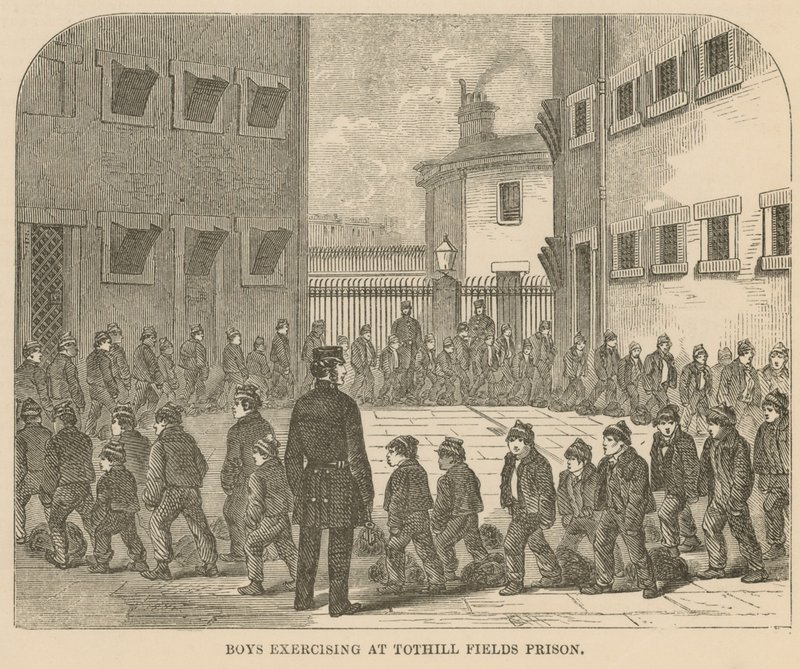 Jungen beim Sport im Tothill Fields Prison von English School