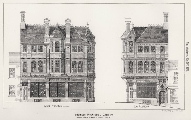 Geschäftsräume, Cardiff (Gravur) von English School