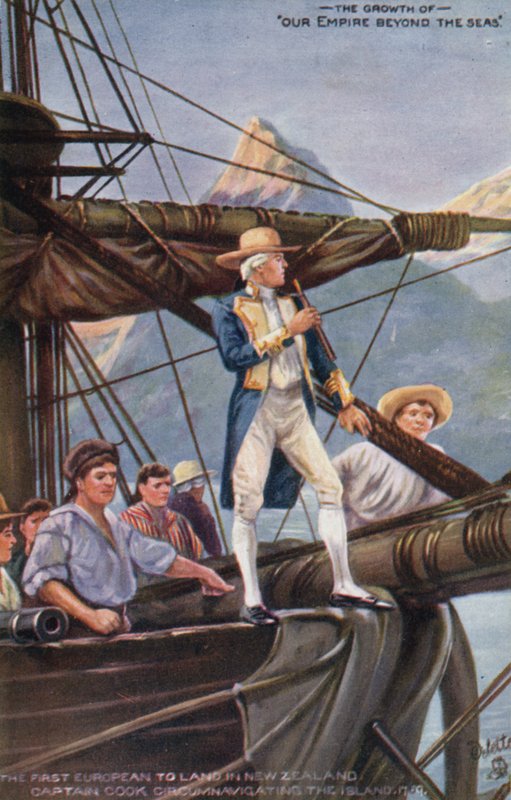 Kapitän Cook umsegelt Neuseeland, 1769 von English School