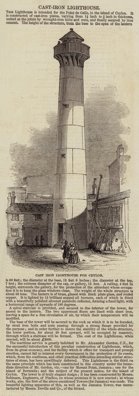 Gusseiserner Leuchtturm für Ceylon (Gravur) von English School