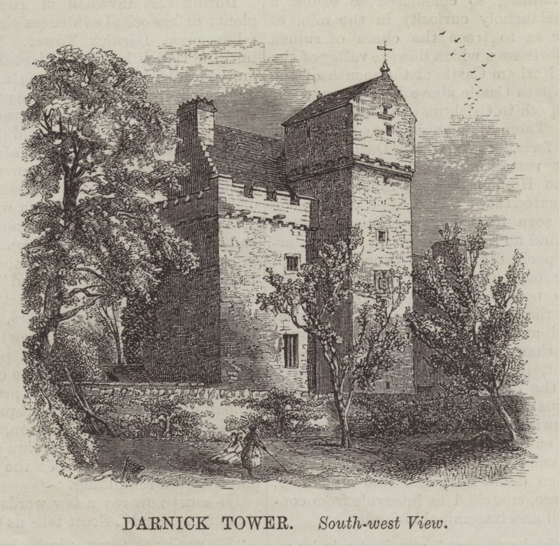 Darnick Tower, Südwestansicht (Gravur) von English School