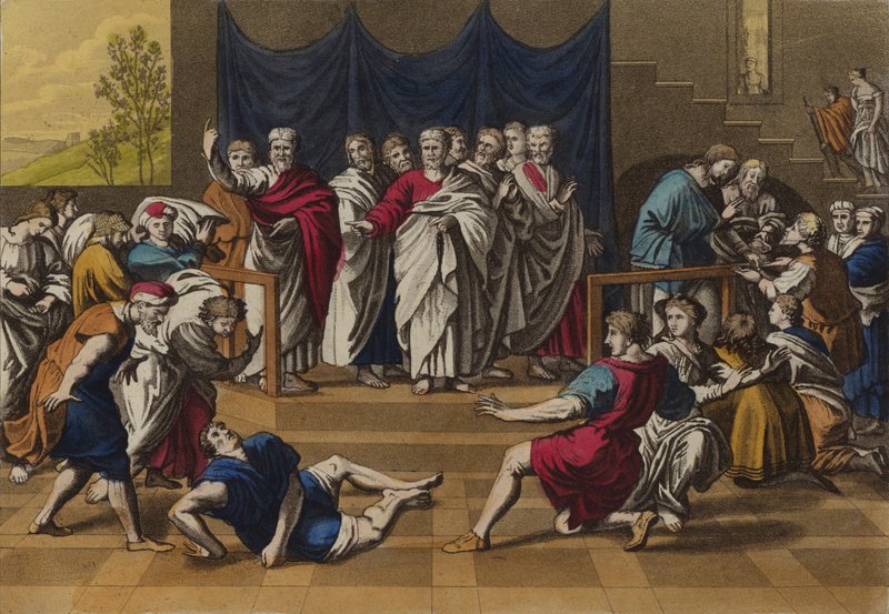 Tod des Ananias (Farblitho) von English School