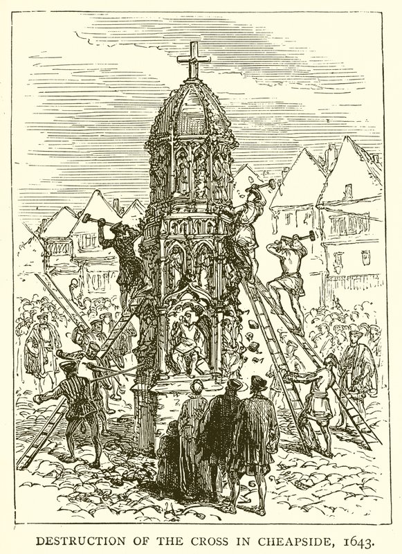 Zerstörung des Kreuzes in Cheapside, 1643 von English School