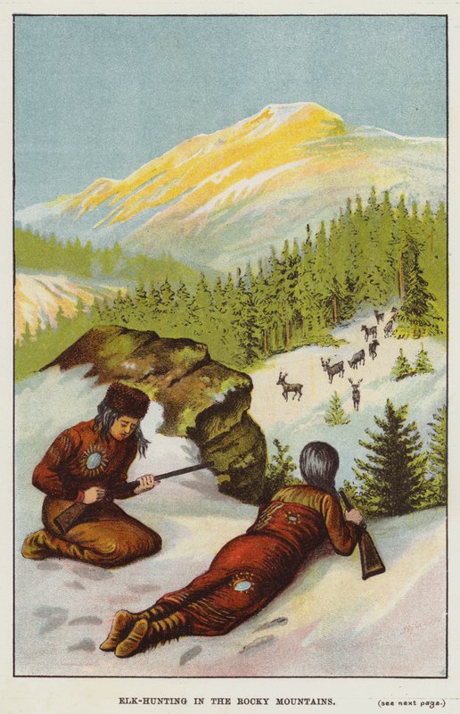 Elchjagd in den Rocky Mountains (Farblithografie) von English School