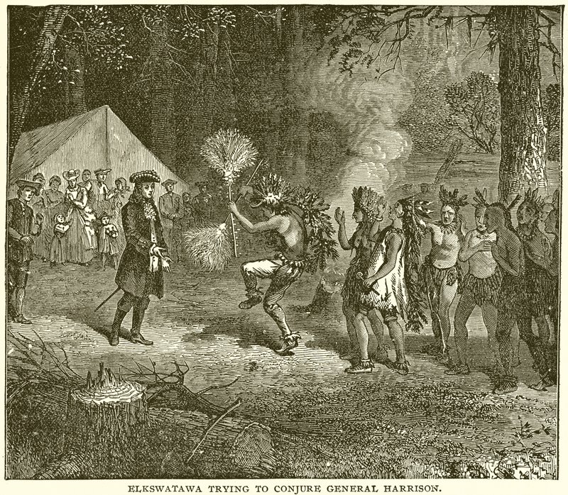 Elkswatawa versucht General Harrison zu beschwören von English School