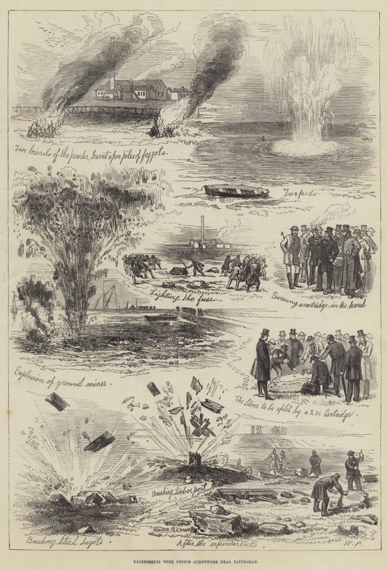 Experimente mit Baumwollpulver in der Nähe von Faversham (Stich) von English School